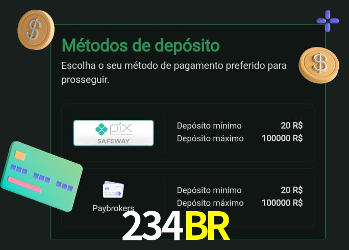 O cassino 234BR oferece uma grande variedade de métodos de pagamento